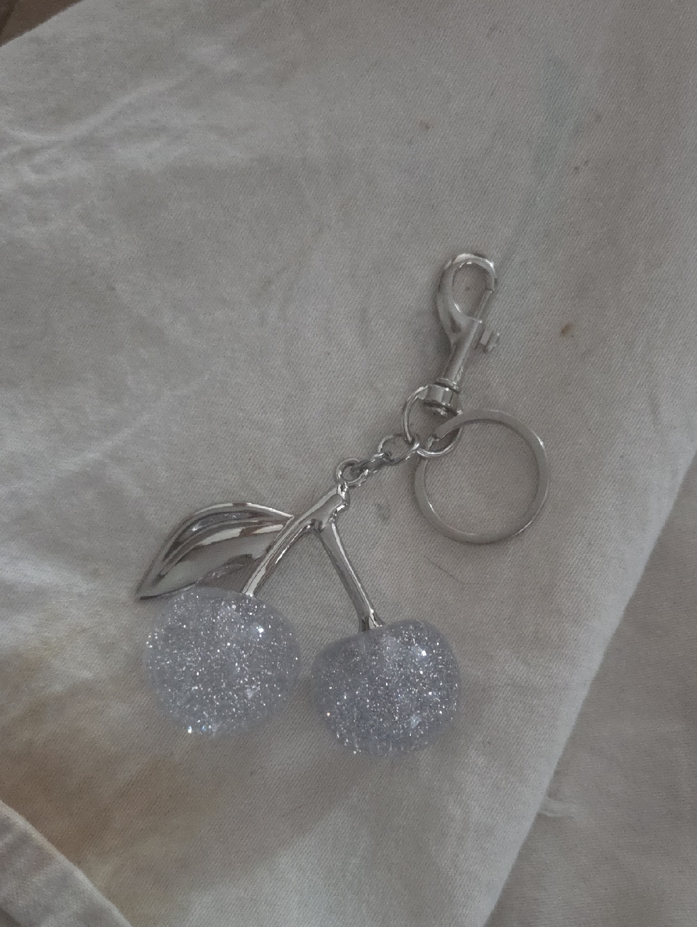 Silver Glitter Cherry Keychain - Women Accessories